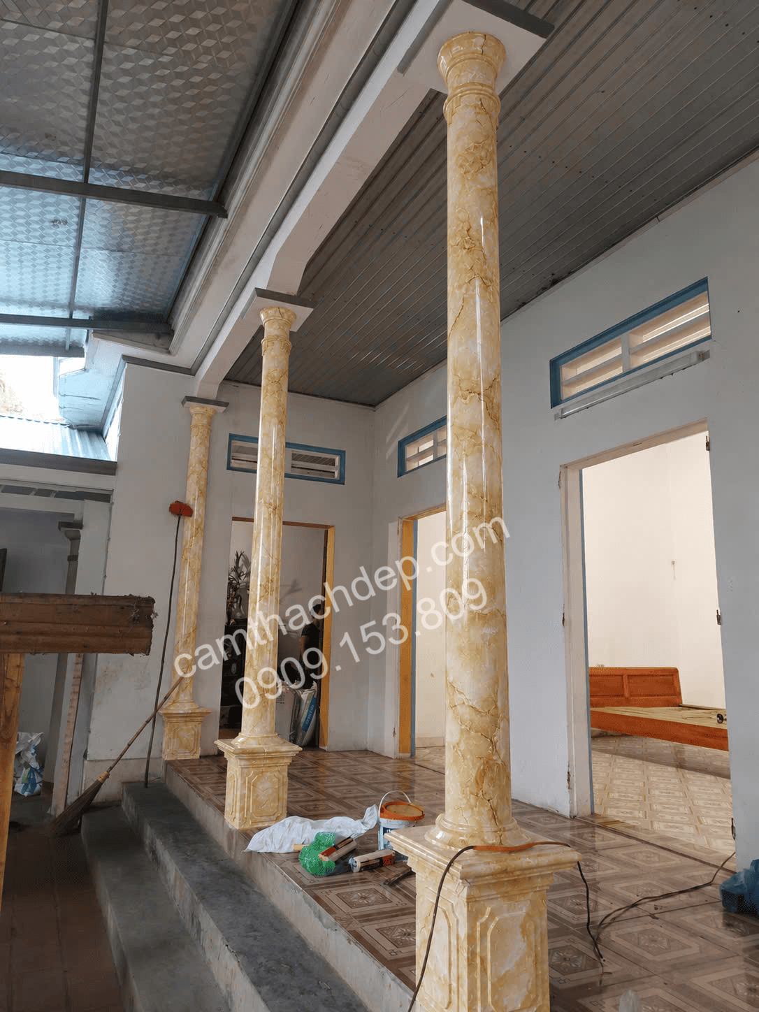 Cột Sơn Giả Đá Nâu ánh kim - cẩm thạch đẹp