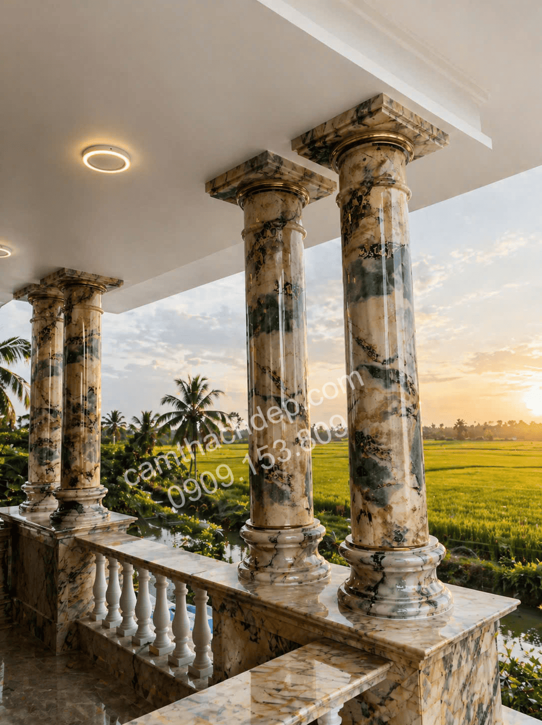 Cột Sơn Giả Đá Đen Tia Chớp - cẩm thạch đẹp