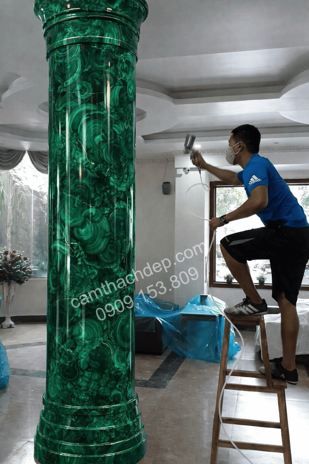 Cột Sơn Giả Đá Xanh Khổng Tước Cao Cấp - cẩm thạch đẹp
