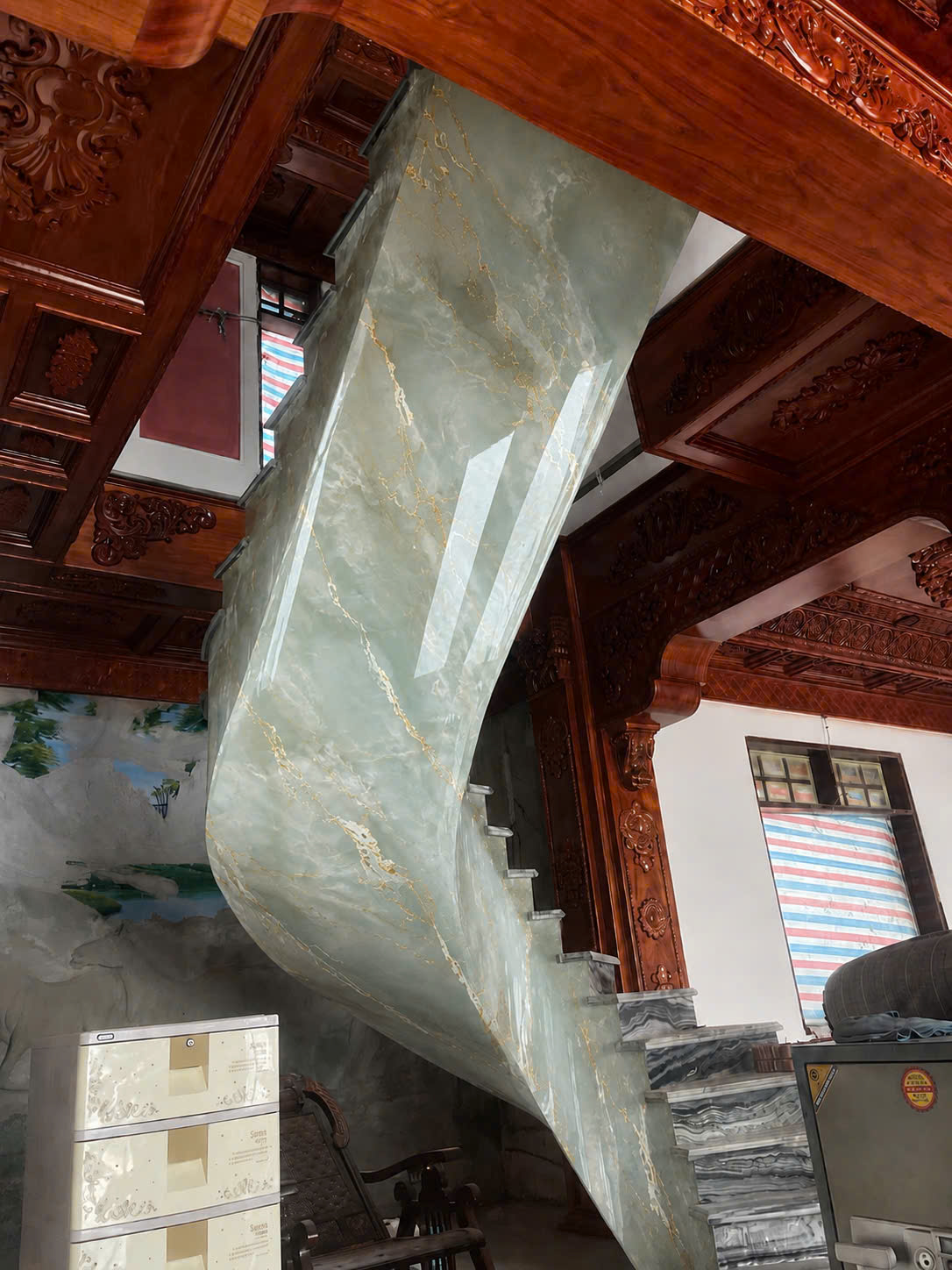 Cột Sơn Giả Đá Kem Vân Khói - cẩm thạch đẹp