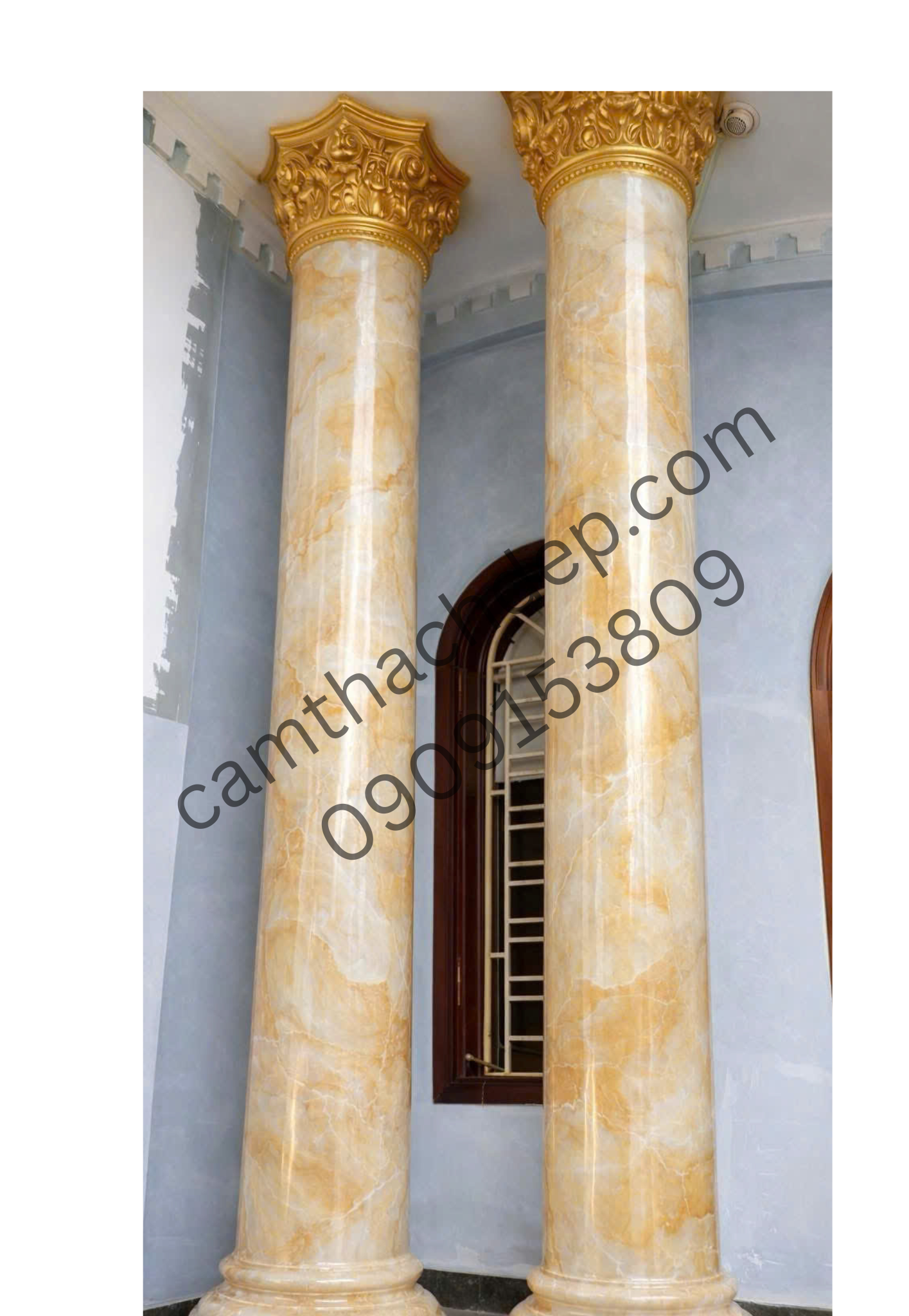 sơn giả đá cẩm thạch cột tròn biệt thự cao cấp