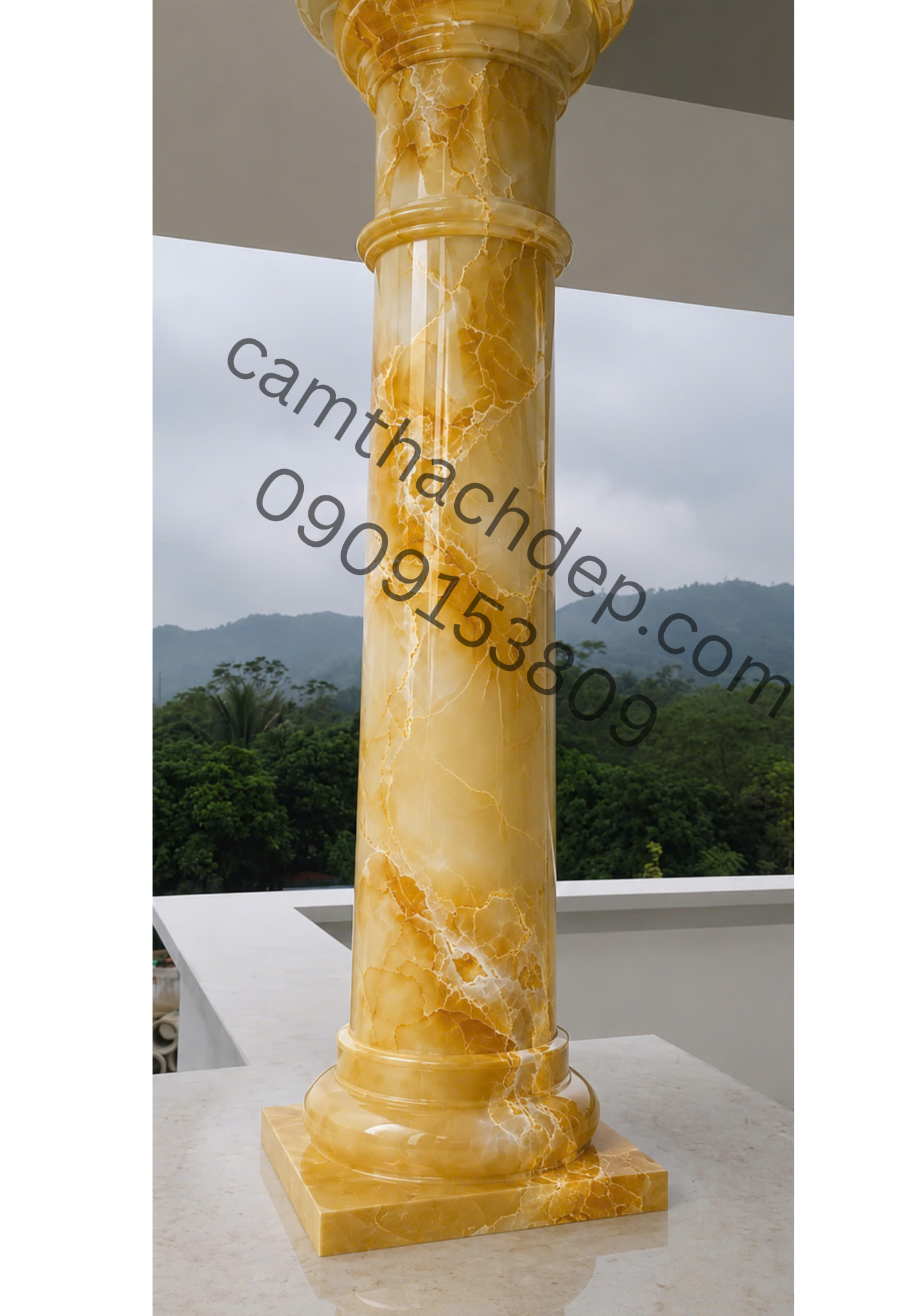 Trụ Cột Tròn Vẽ Giả Đá Cẩm Thạch Vàng Mật Ong