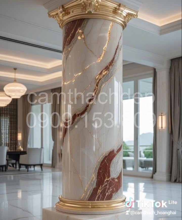 Mẫu Cột Giả Đá Cẩm Thạch "Hồng Sa Đại Cát" Sang Trọng