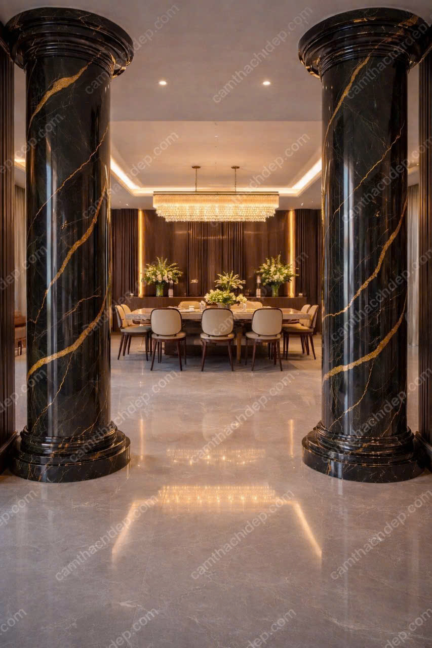 Giả đá cẩm thạch cao cấp đen vân vàng