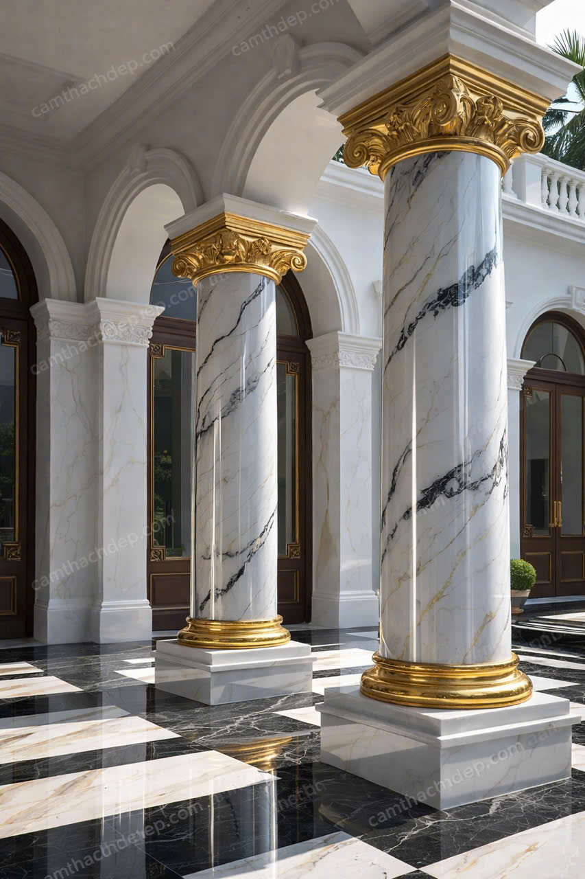 Giả đá cẩm thạch cao cấp trắng vân đen ánh kim