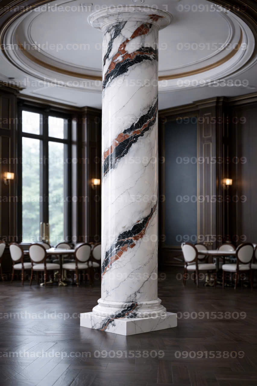 Giả đá cẩm thạch cao cấp trắng vân đen đỏ