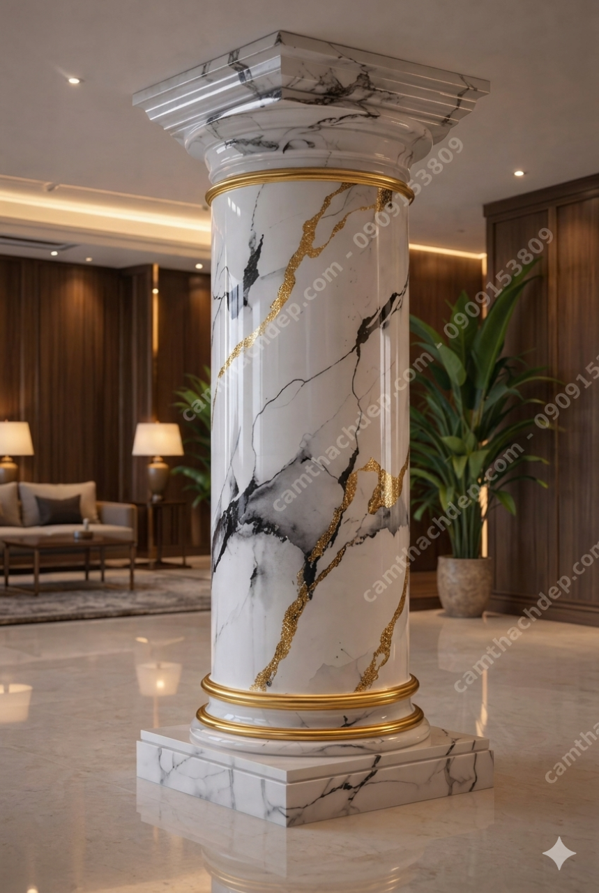 Giả đá cẩm thạch cao cấp trắng vân mây ánh kim