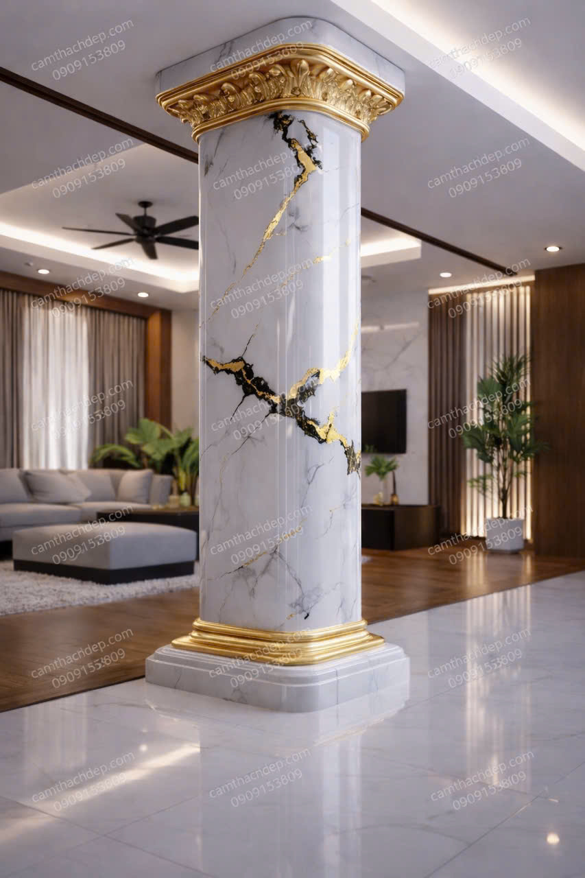 Giả đá cẩm thạch cao cấp trắng vân vàng ánh kim