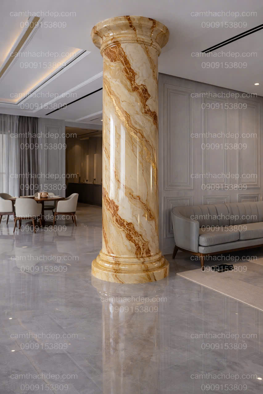 Giả đá cẩm thạch cao cấp vàng kem vân nâu ánh kim