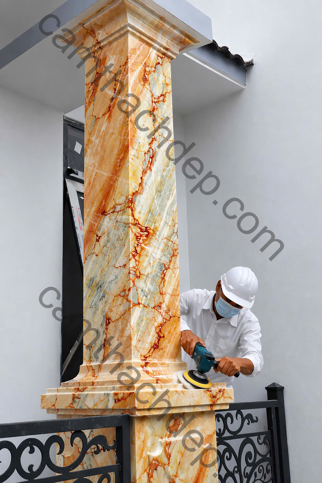 GIẢ ĐÁ CẨM THẠCH TONE VÀNG CAM VÂN ĐỎ CAO CẤP