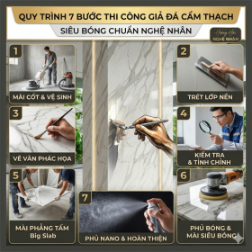 Quy trình 7 bước thi công giả đá cẩm thạch siêu bóng chuẩn nghệ nhân