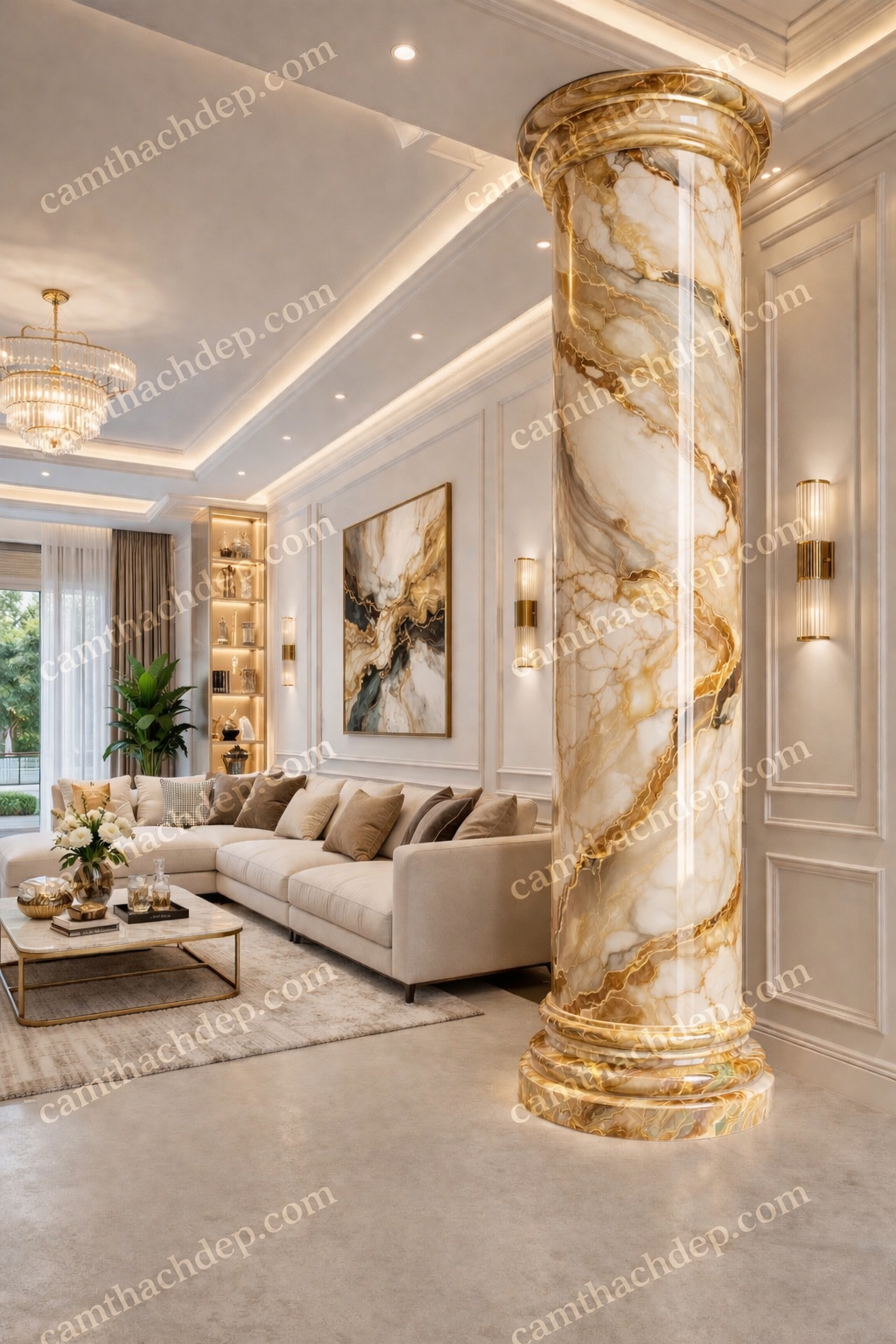 Trụ Cẩm Thạch Hoàng Kim Ngọc Vân – Biểu Tượng Phú Quý Vĩnh Cửu