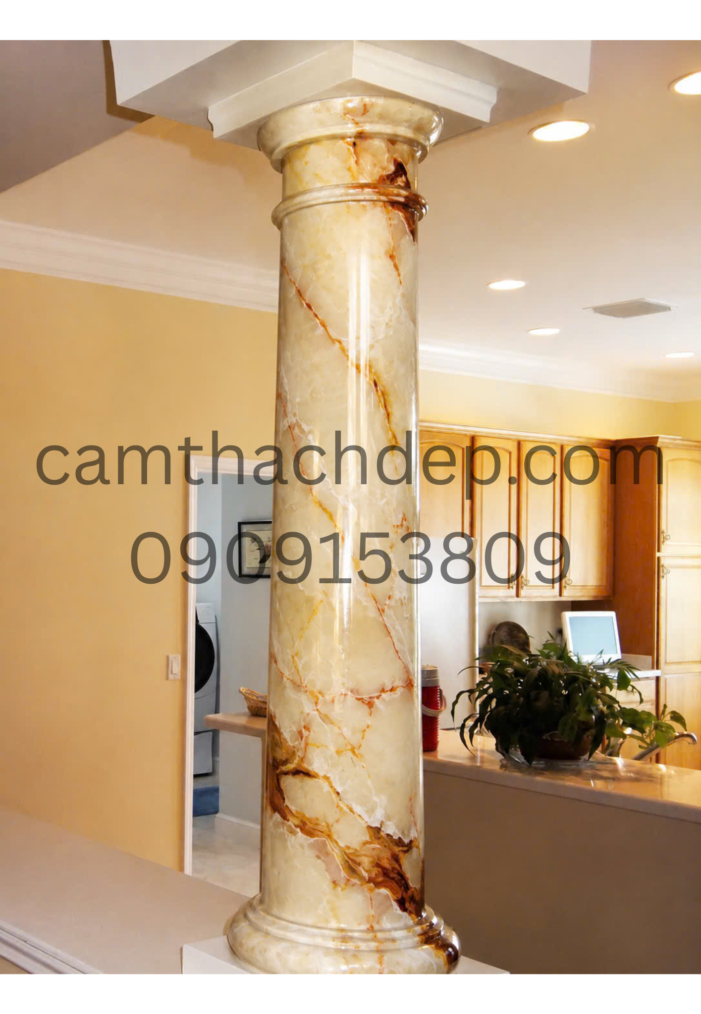 TRỤ CẨM THẠCH VÀNG KEM VÂN ĐỎ HỔ PHÁCH