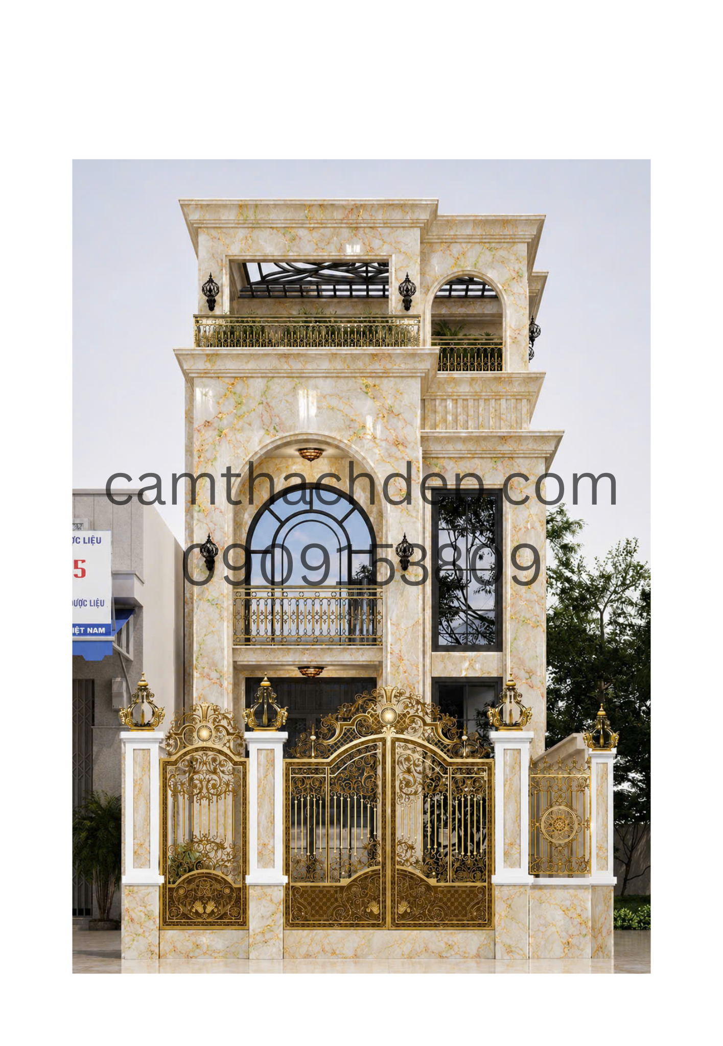 Trụ cột giả đá cẩm thạch vàng kem vân ngọc