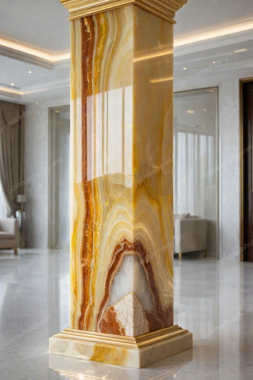 Trụ giả đá cẩm thạch cao cấp tông vàng hổ phách