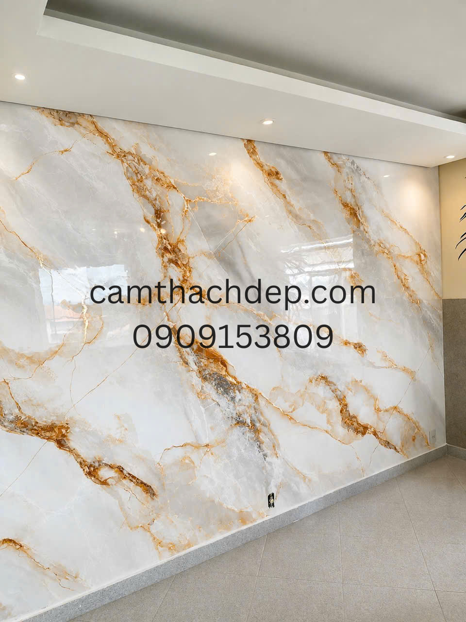 Vách Vẽ Giả Đá Cẩm Thạch Trắng Vân Vàng Ánh Ngọc